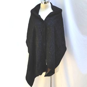 Ladies textured black floral design satin wrap, beautiful accent piece, NWT